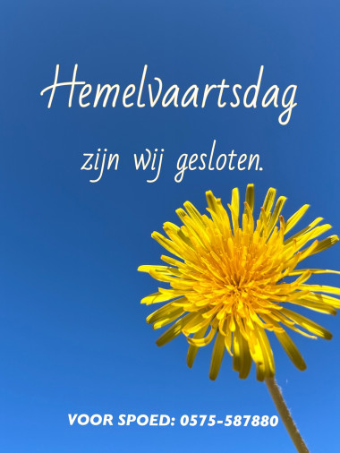 aangepaste openingstijden Hemelvaartsdag 2022